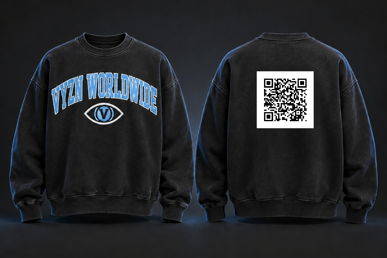VYZN Worldwide College QR Sweater shirt mockup